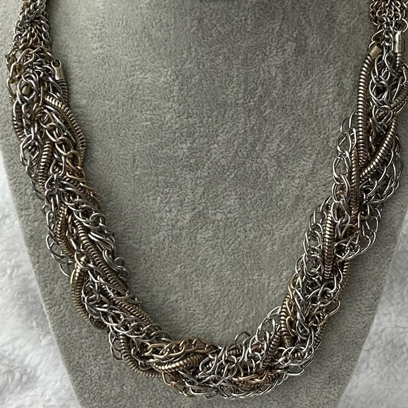Silver Multi Chain Braided Statement Necklace - Picture 2 of 8